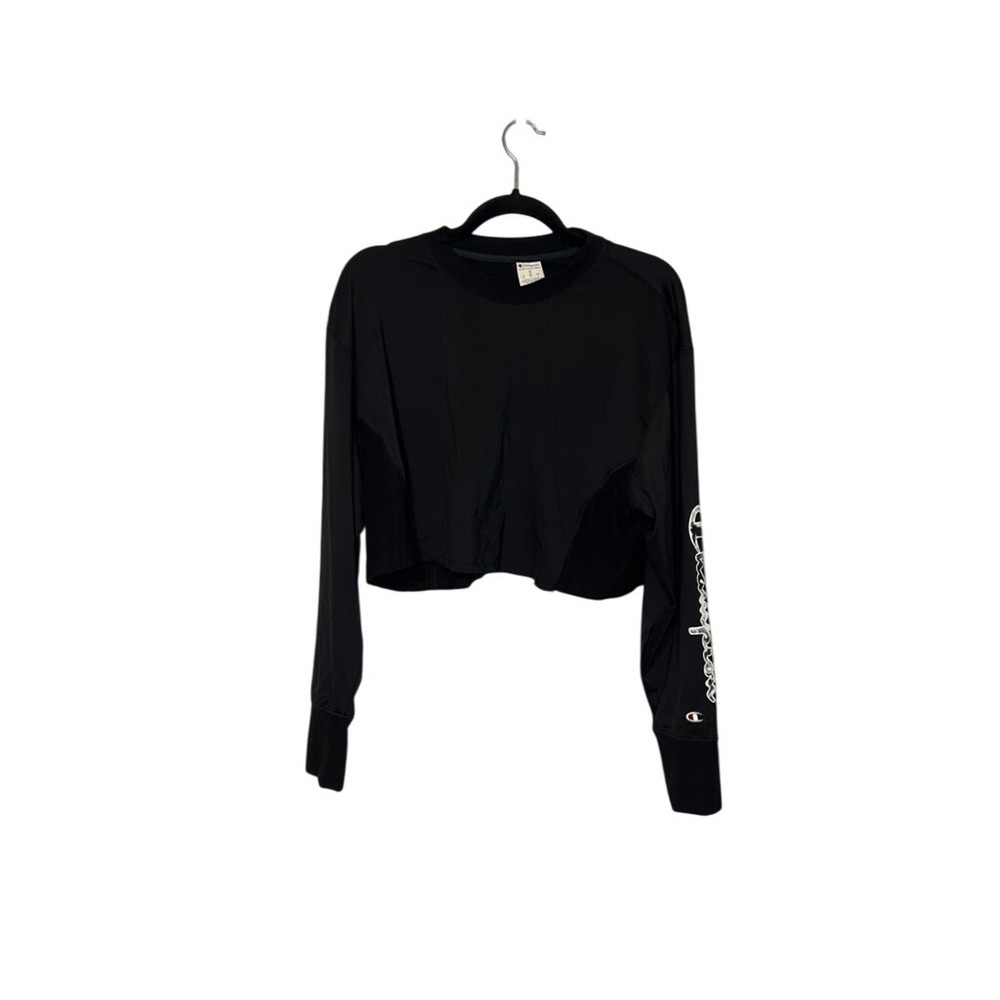 Champion Women Black Cropped Long Sleeve Athletic Top Shirt Size S